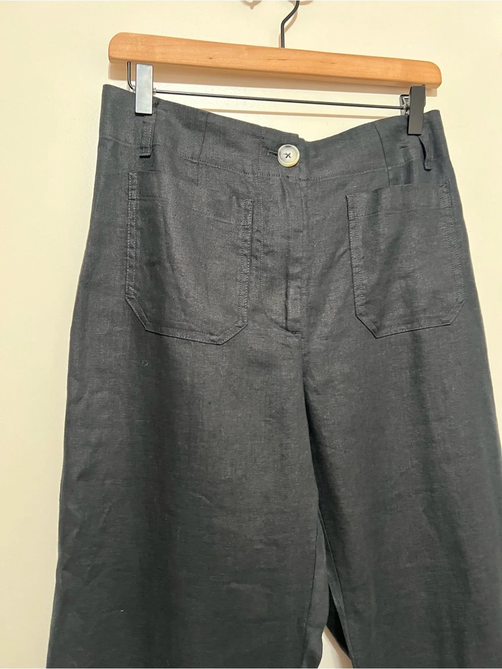 Quince 100% European Linen Patch Pocket Wide Leg Pants size 6 Black Minimal